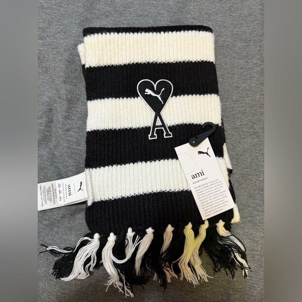 Puma x Ami Black and White Heart Logo Scarf